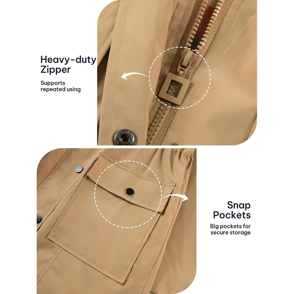 Saphirose Women'S Waterproof Rain Jacket Long Raincoat Hooded Windbreaker Trench Coat