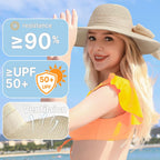 Beach Hats for Women - Beach Hat Womens UPF 50+, Packable Sun Hat Women Roll Up, Wide Brim Straw Hat for Women
