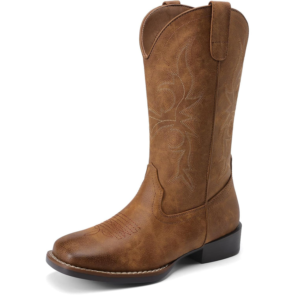 DREAM PAIRS Women's Cowboy Cowgirl Boots Embroidered Square Toe Mid Calf Western Boots Fashion Dress Chunky Low Heel Shoes for Theme Party Country Concert