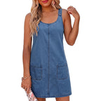 Dokotoo Womens Sleeveless Casual Denim Dress Western Cowgirl Outfits Jean Overall Dress