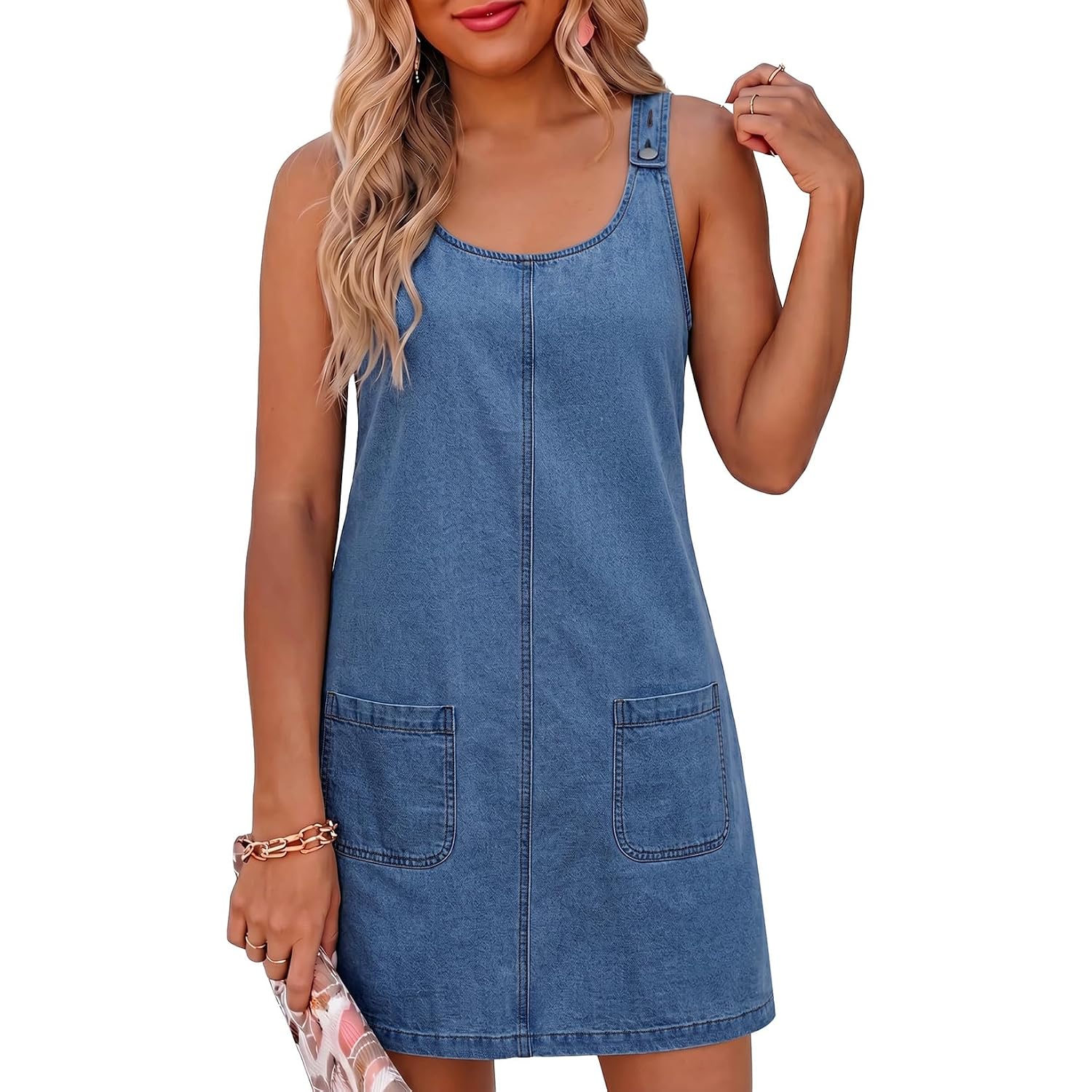 Dokotoo Womens Sleeveless Casual Denim Dress Western Cowgirl Outfits Jean Overall Dress