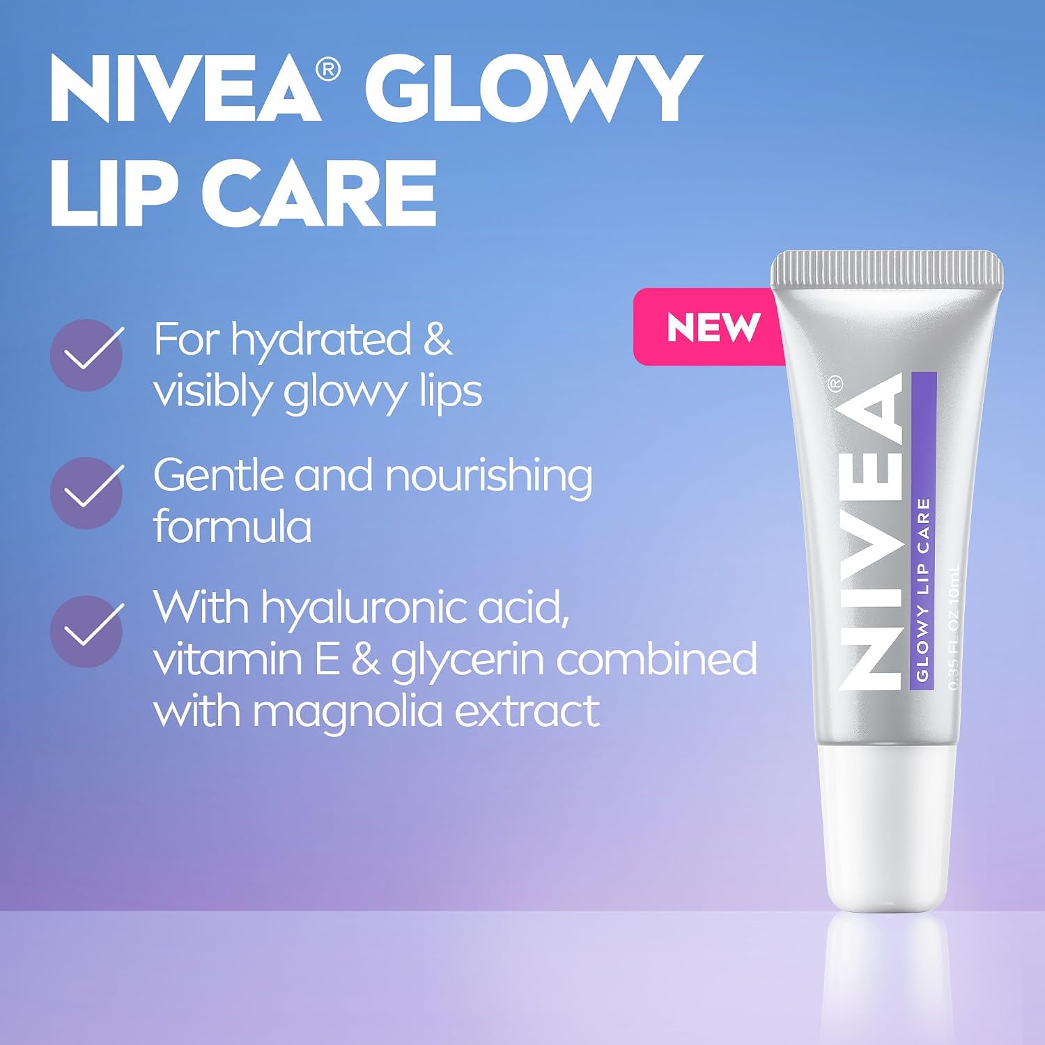 Nivea Glowy Lips, Vegan Lip Balm With Hyaluronic Acid, Vitamin E, And Magnolia Extract, Moisturizing Lip Balm Instantly Boosts Natural Lip Glow, 0.35 Fl Oz Tube