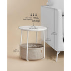 Vasagle Lilea Collection - Small Round Side End Table, Modern Nightstand With Fabric Basket, Matte White And Camel Brown Ulet223W10