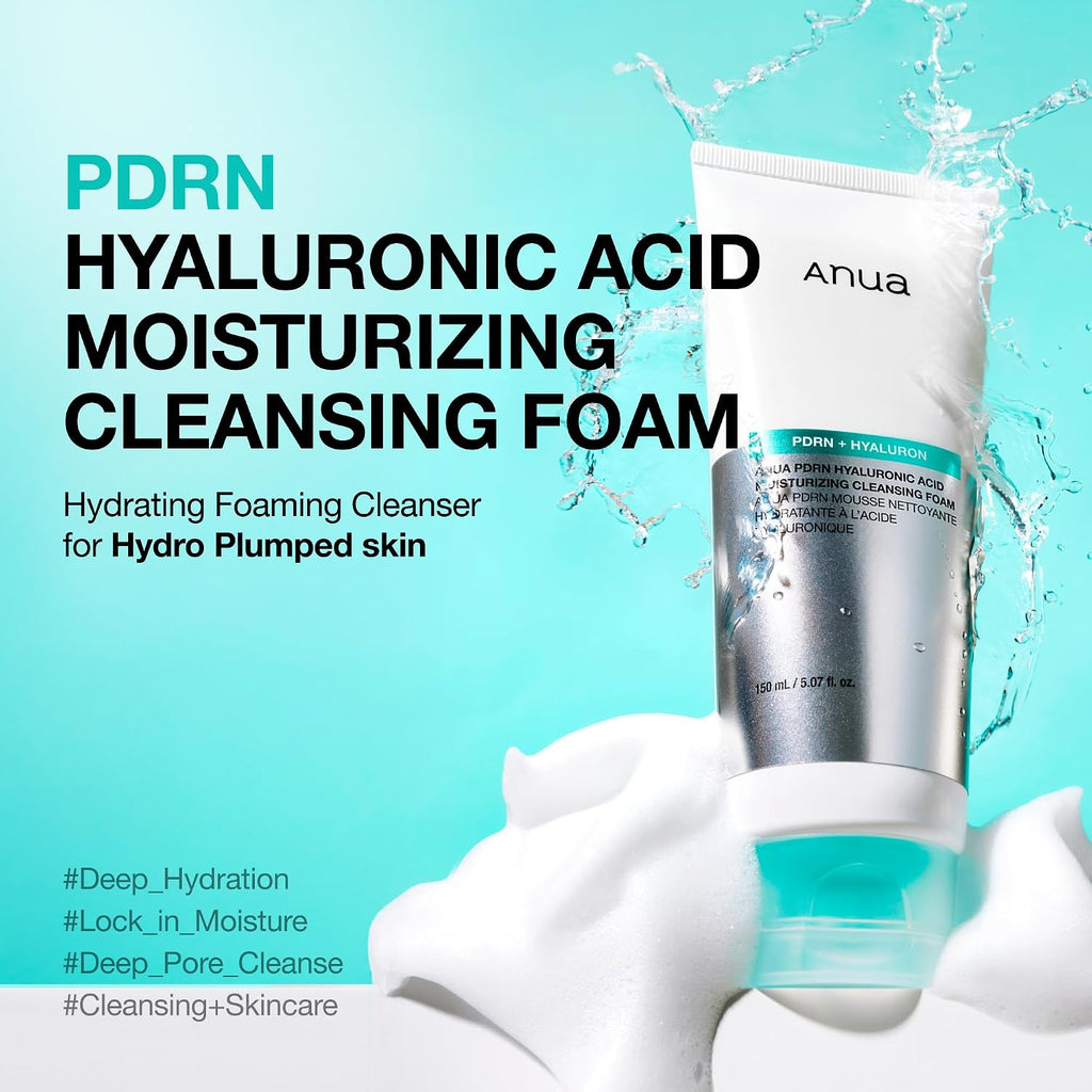 Anua Pdrn Hyaluronic Acid Moisturizing Cleansing Foam, Daily Gentle Face Wash For Dry Skin, Salmon Dna Hydrating & Soft Facial Cleanser, Barrier Repair & Glow Glass Skin, Korean Skincare, 5.07 Fl Oz.