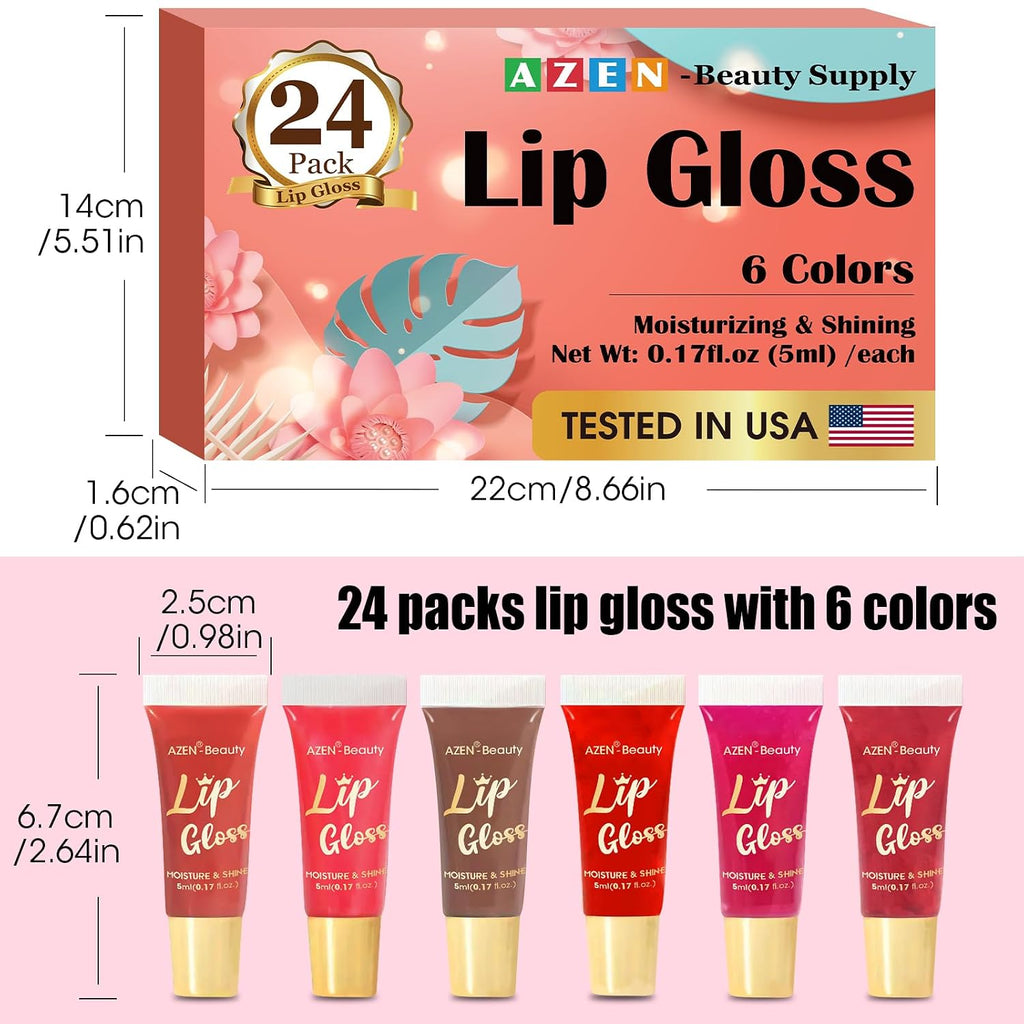 Azen 24 Pack Lip Gloss Set, Color Lip Oil For Dry Cracked Lips Moisturizing Hydrating Nourishing With Vitamin E, Mothers Day Gifts For Women