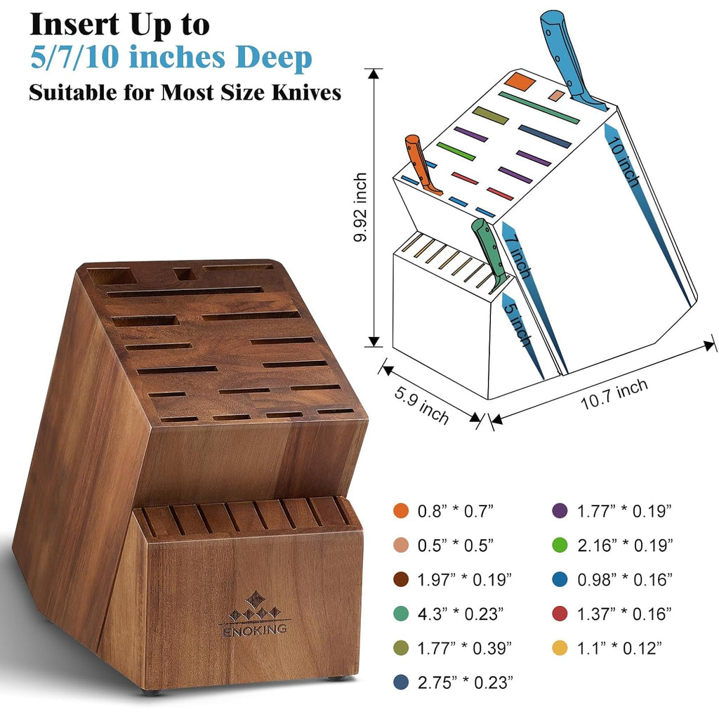 Knife Block Without Knives, Large Knife Holder- 25 Slots Acacia Wood Universal Knife Block, Butcher Block Countertop For Knife Storage Organizer