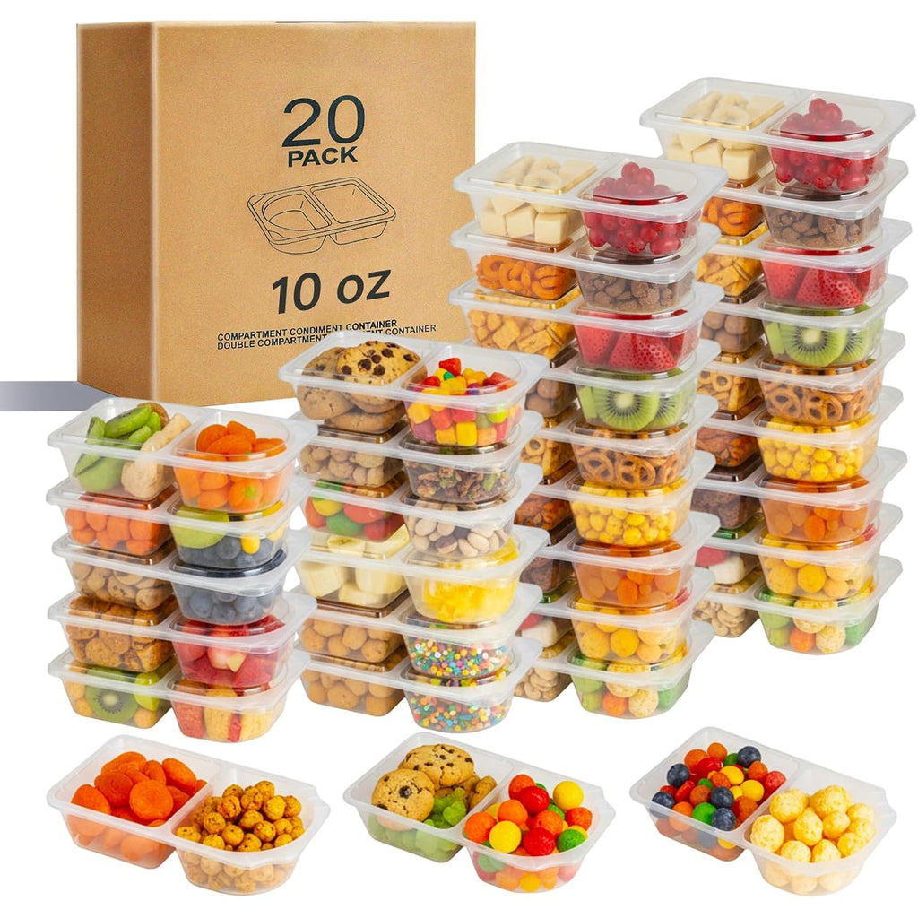 Reusable Snack Containers With Lids, Snack Containers, 20-Pack Snack Pack Containers, Meal Prep Containers Double Compartment, Container Portion Control For On The Go Travel Essentials