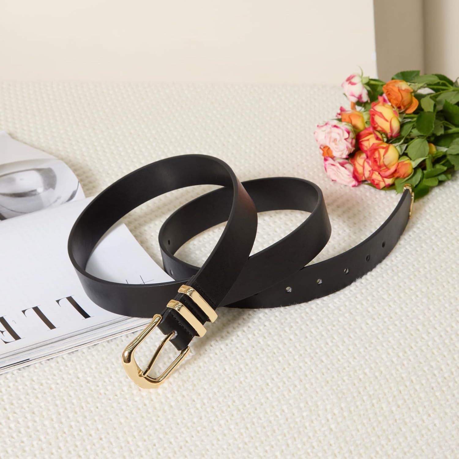 VATAN Women Leather Belt for Jeans Dresses Pants Fashion Ladies Casual Waist Belt with Gold Buckle
