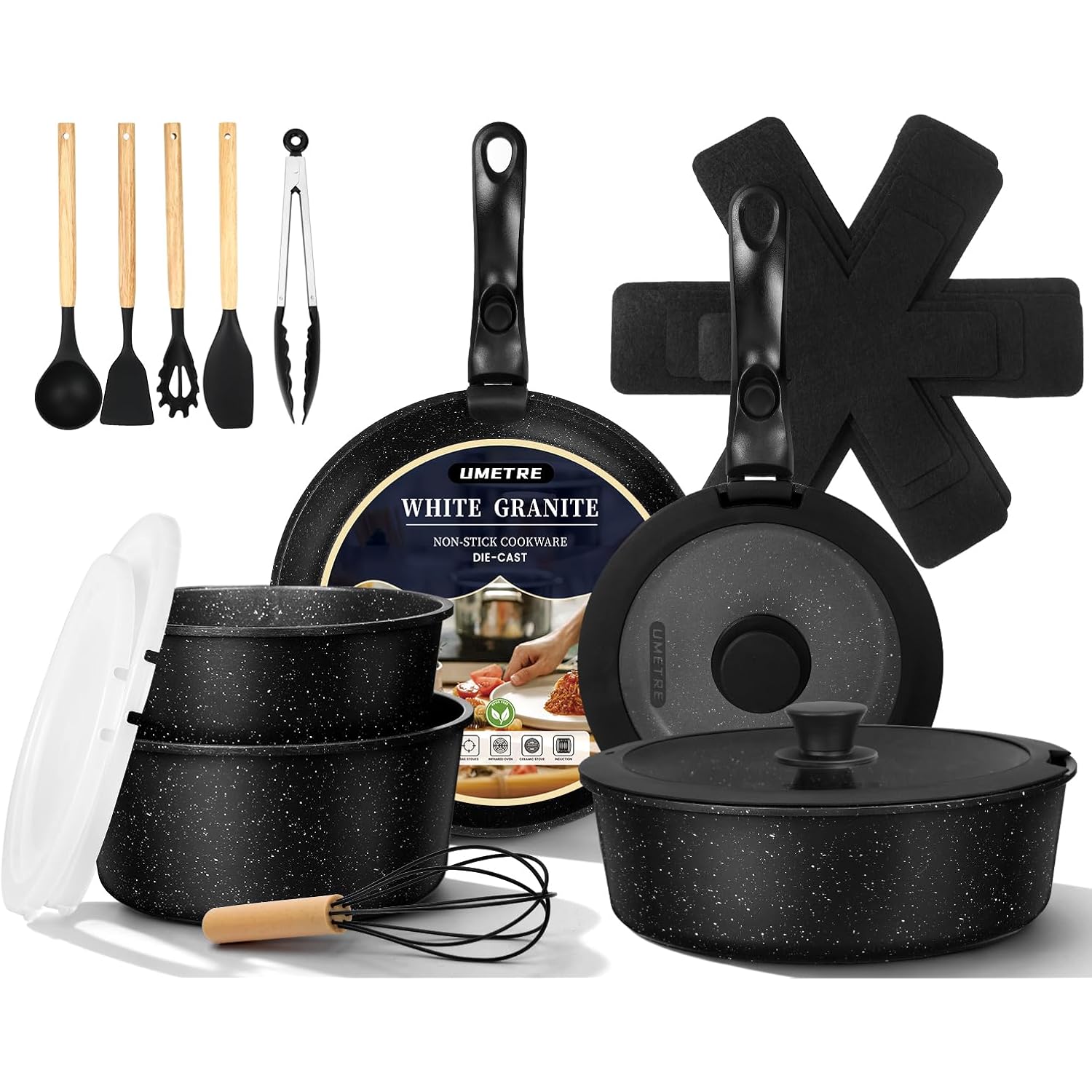 Pots And Pans Set, Nonstick Cookware Set Detachable Handle, Induction Kitchen Cookware Sets With Removable Handle, Non Stick Rv Cookware Set, Dishwasher ＆ Oven Safe (21 Pcs)