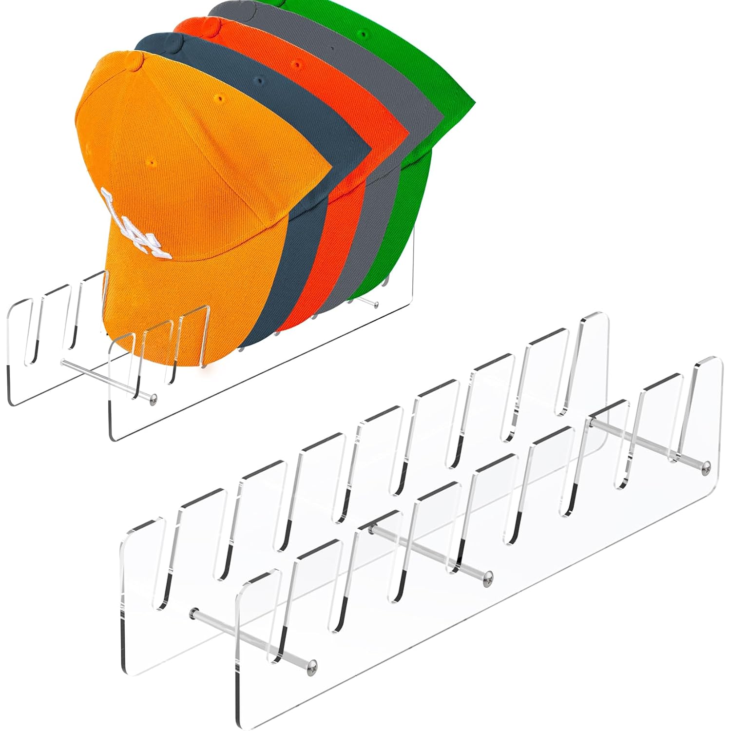 Caruuyi Hat Stand Organizer For Baseball Caps, Acrylic Hat Holder & Rack, 2Pcs Clear Stand For 16 Caps, Ideal For Bedroom, Closet, Dresser, Office And Entrance (2, Clear)