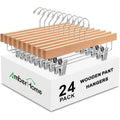 Amber Home 24 Pack Wooden Pants Hangers With Clips, 14" Natural Wood Skirt & Trouser Hangers, Closet Hangers For Jeans, Slacks, Shorts, With 2-Adjustable Clips (Natural, 24)