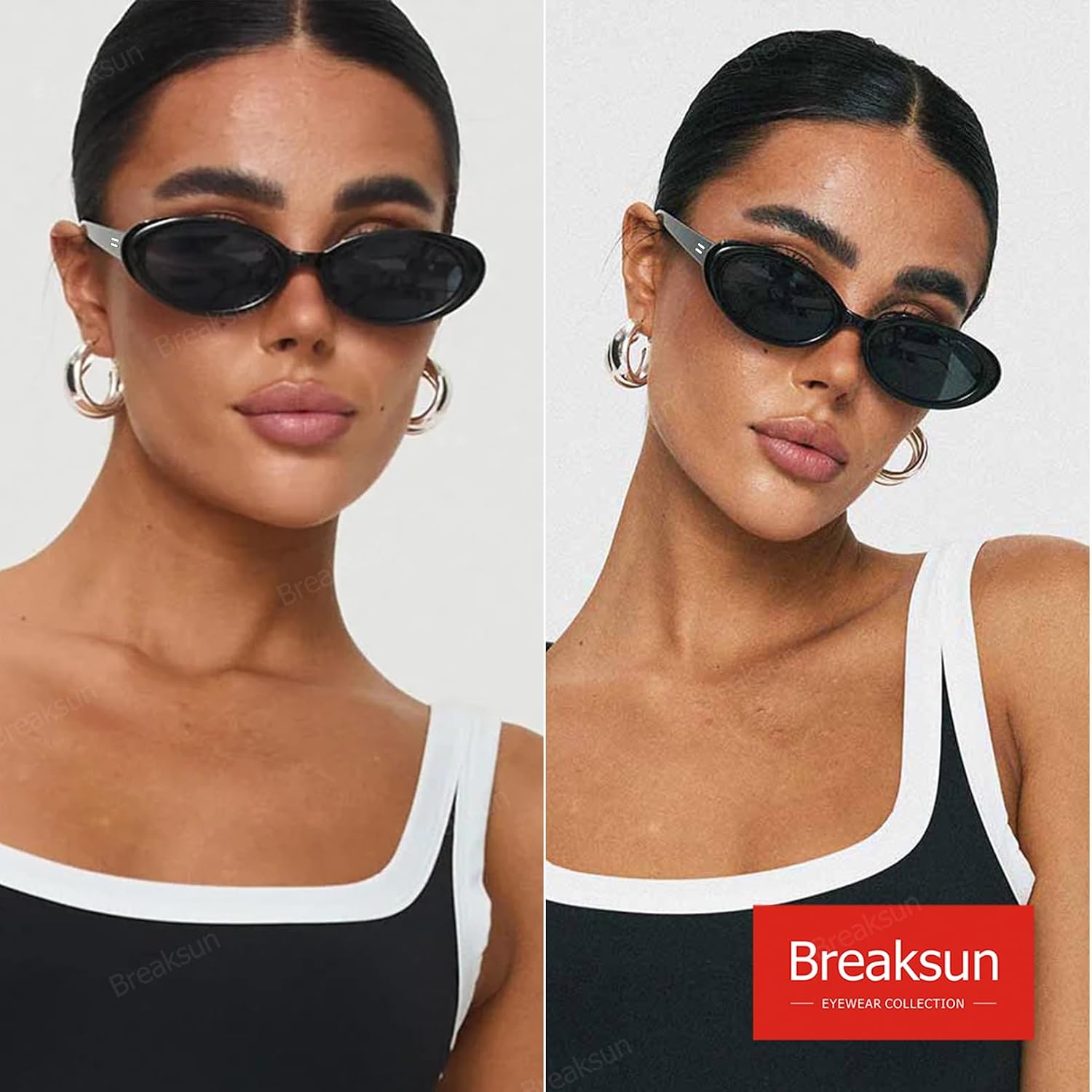 Breaksun Retro Oval Sunglasses for Women Men Fashion Small Oval Sunglasses 90s Vintage Shades 3 Pack (Black/Grey+ G15+ Brown Gradient)