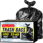100 Count 55-60 Gallon Trash Bags, Sturdy & Tear-Resistant Commercial Can Liners 55 Gallon, Large Garbage Bags, Large Black Trash Bags For Commercial, Lawn And Leaf Bags