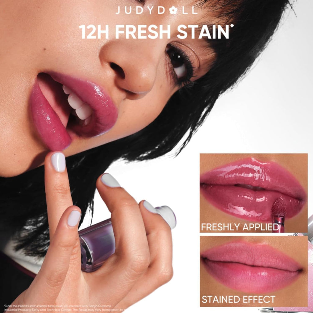 JUDYDOLL Ice Watery Lip Gloss, GEN-2,Moisturizing Liquid Lipstick with Hyaluronic Acid & Collagen,Long-lasting Mirror Lip Glazes with Iron Applicator(06 Olong Classic)