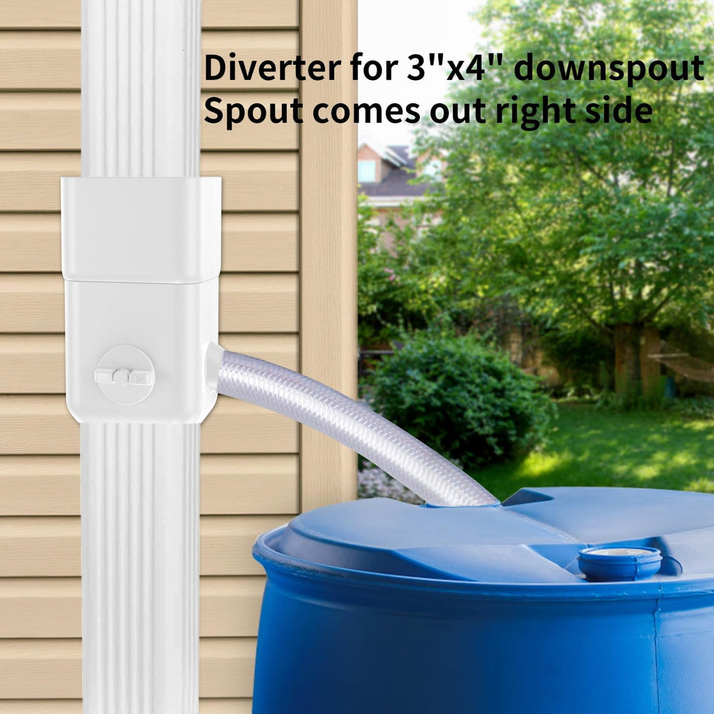 Downspout Diverter, Rainwater Diverter Fits For 3"X4" Oversize Downspout And 2"X3" Downspout, Rainwater Collection System With Adjustable Valve, Diverts Water Into Rain Barrel, 4Ft. Hose