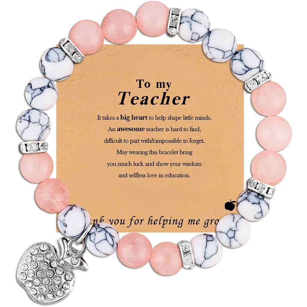 VICKHU Teacher appreciation gifts,Natural Stone teacher Bracelet gifts for women,thank you gifts for teacher meaningful gifts for women with gift message card