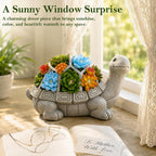 Solar Garden Outdoor Statues Turtle With Succulent And 7 Led Lights - Lawn Decor Statue For Patio, Balcony, Yard Ornament - Gifts For Mom Grandma Women