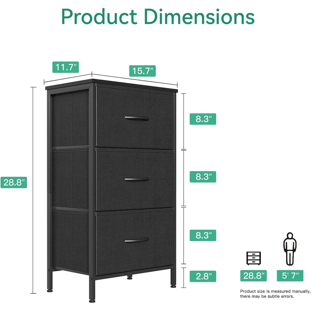 Aodk Dresser For Bedroom Nightstand Small Dressers Chest Of Drawers End Table For Living Room, Closet Dresser With 3 Storage Drawers Organizer Clothes, Black