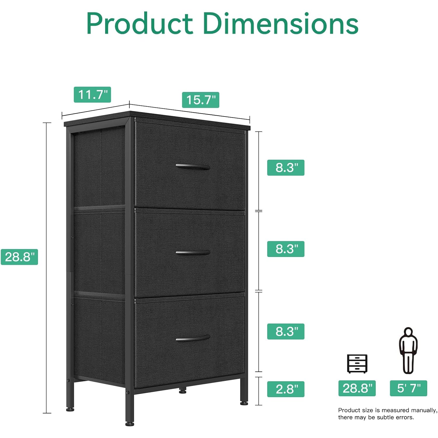 Aodk Dresser For Bedroom Nightstand Small Dressers Chest Of Drawers End Table For Living Room, Closet Dresser With 3 Storage Drawers Organizer Clothes, Black