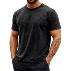 Runcati Mens Short Sleeve T-Shirts 100% Cotton Crew Neck Casual Shirt Vintage Acid Wash Summer Fashion Tees