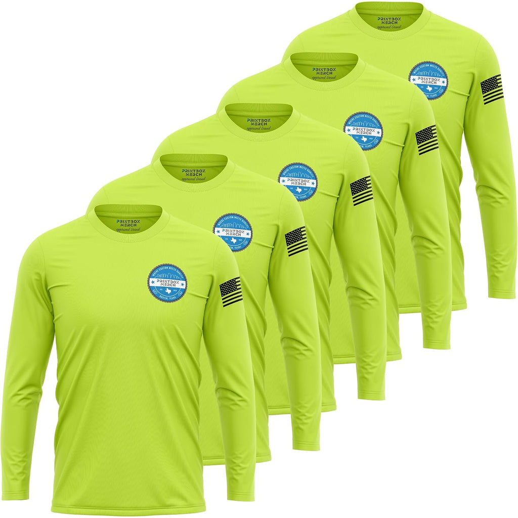 5 Pack Custom Dry Fit Long Sleeve Shirts For Men, Add Your Logo Front & Back Printing, Customized Moisture Wicking Sun Protection Uv Workwear T-Shirts Black