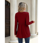 Zeagoo Women Blouses Long Sleeve Shirts Boho Henley V Neck Tops Business Casual Loose Pleated Fashion Clothing