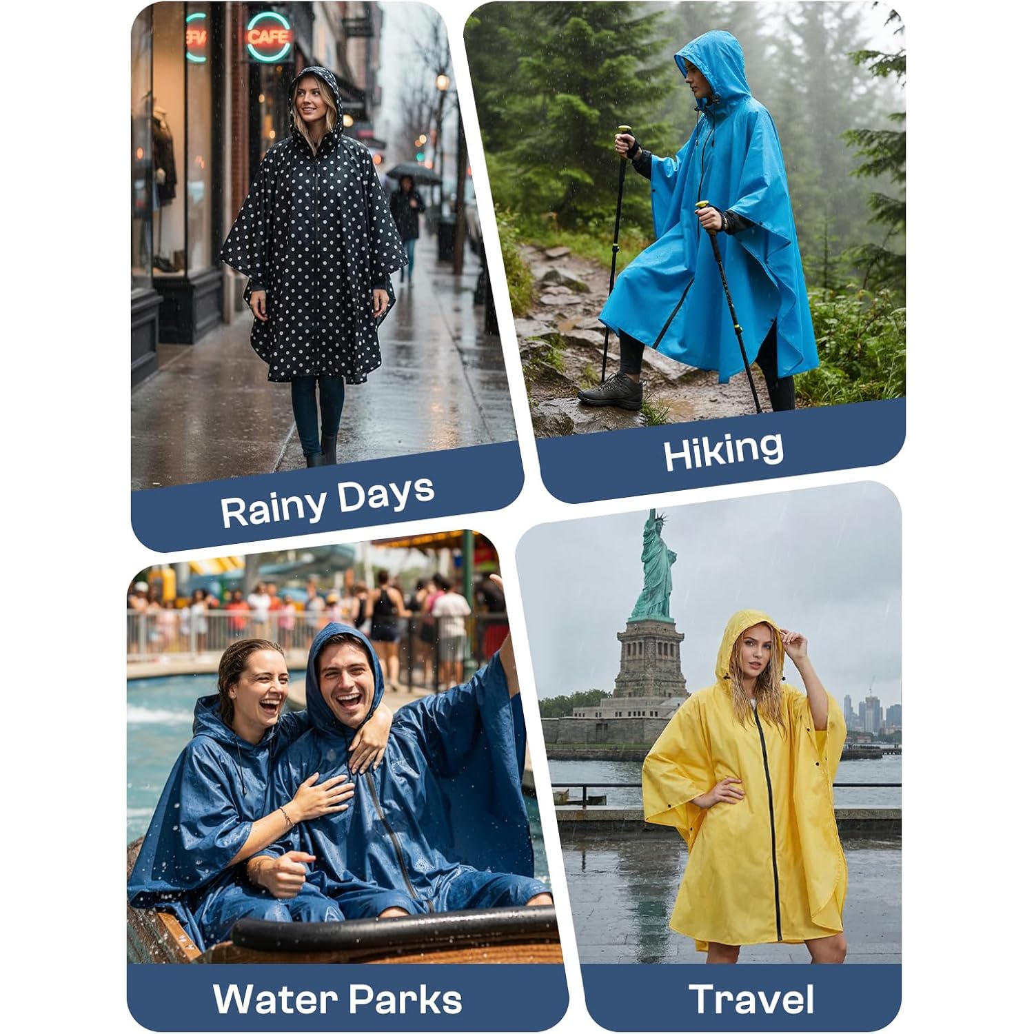Saphirose Lightweight Waterproof Rain Poncho For Adults With Hood Portable Rainwear For Outdoor