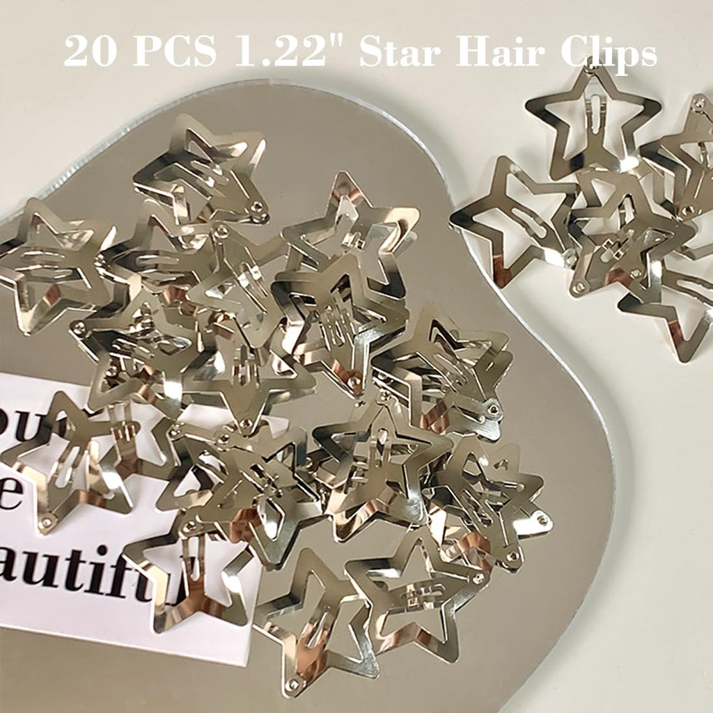 20 Pcs 1.22" Star Hair Accessories - Non-Slip Metal Snap Clips And Barrettes For Girls & Women, Y2K Style