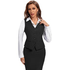 Women'S Formal Regular Fitted Business Dress Suits Button Down Vest Waistcoat