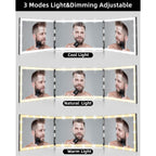 Vanexiss Rechargeable 3 Way Mirror For Self Hair Cutting-To See Back Of Head, Trifold Mirror With 8 Light Strips & Telescoping Hooks For Makeup, Shaving & Styling