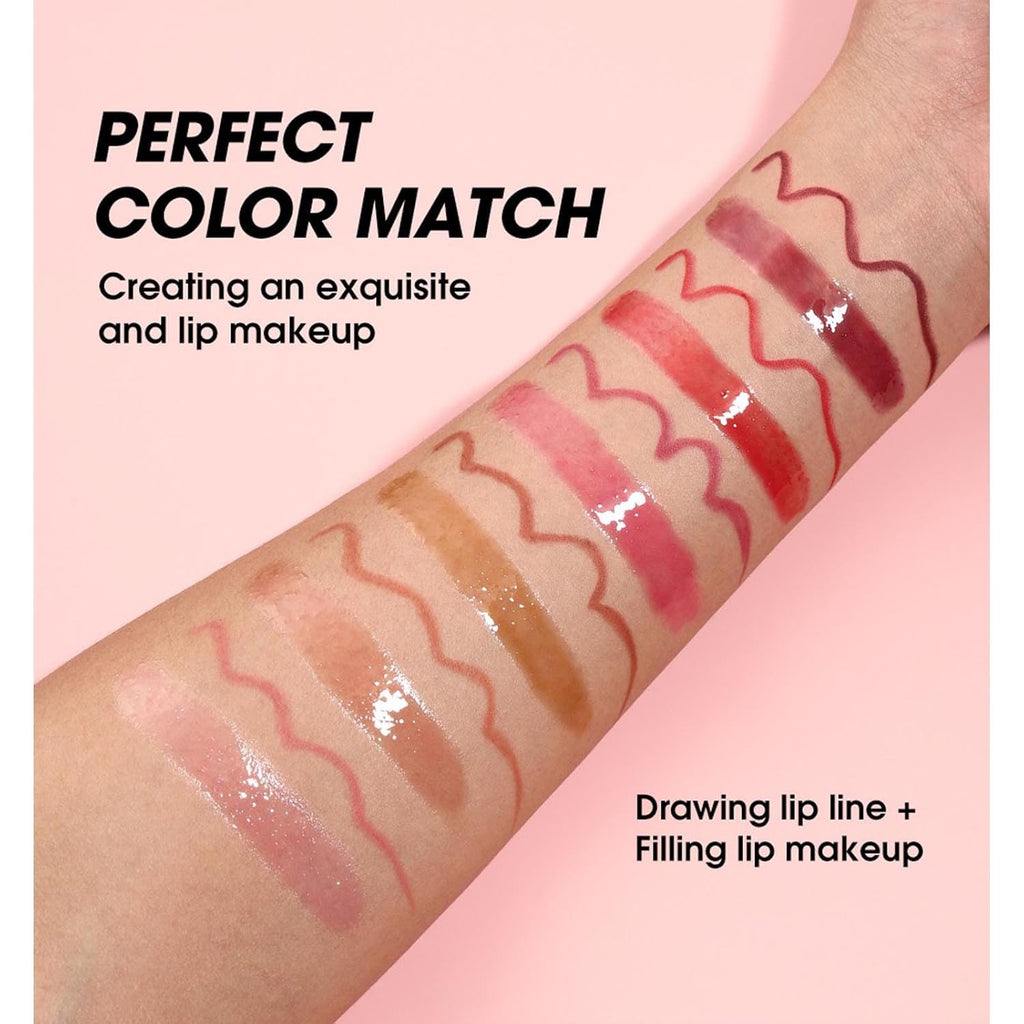 Retro Style Lip Set - Matte Lip Liner + Drip Glass Oil Lip Gloss, Long Lasting Waterproof, Easy Application for Natural or Glam Look, 2-in-1 Lip Makeup Kit for Women (01# light pink)