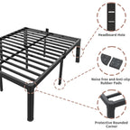 14 Inch Metal Queen Bed Frame With Rounded Corner And Headboard Hole Mattress Retainers 3500Lbs Heavy Duty Steel Slats No Box Spring Needed Platform Noise-Free Easy Assembly