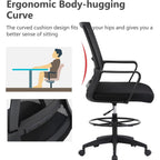 Bestoffice Drafting Chair Tall Office Chair Adjustable Swivel Rolling Mesh Height With Lumbar Support Arms Footrest Mid Back For Adults Standing Desk Drafting Stool(Black)