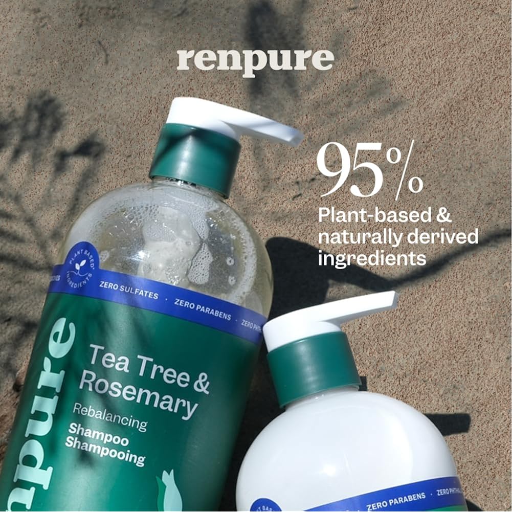 Renpure Tea Tree & Rosemary Shampoo And Conditioner Set, Plant Based - Refreshes & Rebalances Hair And Scalp - For Oily/Normal Hair - Tea Tree Leaf Oil, Rosemary Leaf Extract - 24 Fl Oz Each, 2 Pack