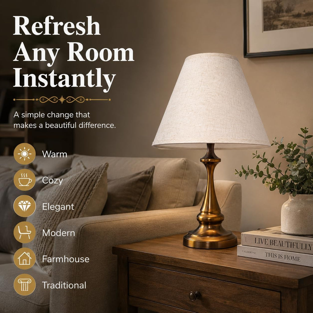 Empire Beige Linen Lamp Shades Set Of 2, 6X16X10.8 In Spider Fitter | Set Of 2 Empire Beige Lamp Shades,Easy Assembly,Soft Warm Light For Table And Floor Lamps In Living Rooms & Home Offices