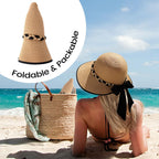 Beach Sun Straw Hats for Women, UPF 50+ UV Sun Protection Wide Brim Summer Straw Hat Foldable Packable Roll up Cap