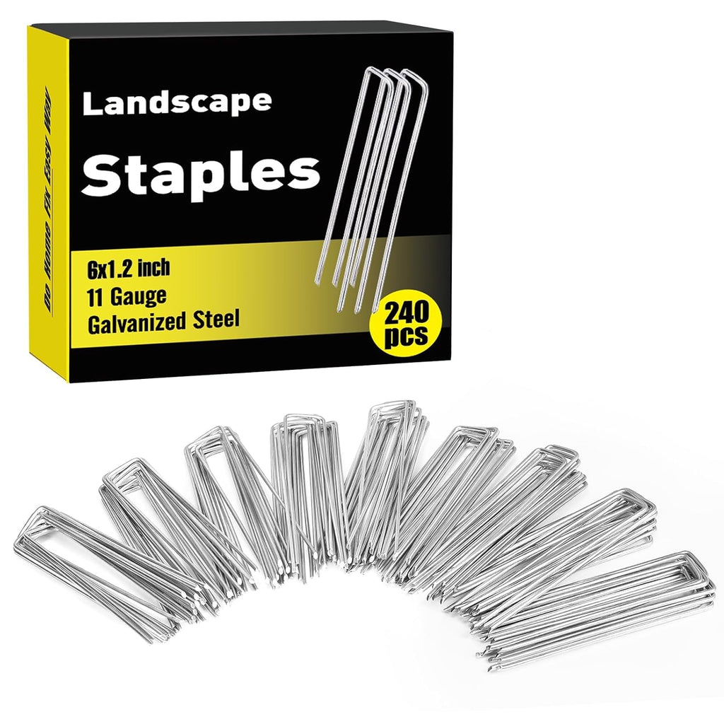 Hongway 240 Pack 6 Inch Landscape Staples, Garden Stakes Galvanized Tent Stakes Heavy Duty 11 Gauge Sod Landscaping Fabric Pins Yard Ground Lawn Staples For Plant Cover, Turf, Fence, Grass Decoration