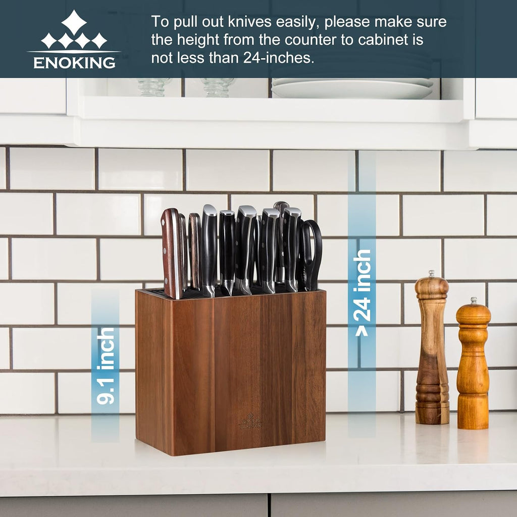 Xxl Acacia Wood Knife Holder – Large Universal Knife Block With Blade-Protecting Slots, Holds 26+ Knives, Scissors, And Sharpening Rods, Space-Saving Kitchen Storage Organizer