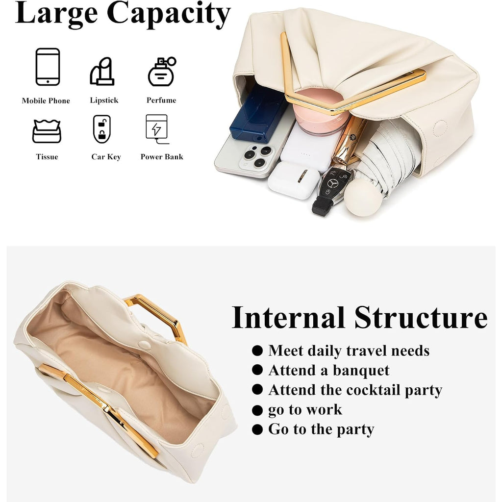Elegant Ruched Clutch Purse, Soft Dumpling Evening Bag For Women | Scratch-Resistant Pu, Magnetic Snap And Roomy Interior Carry Phone, Keys And Lipstick For Wedding, Prom And Dinners
