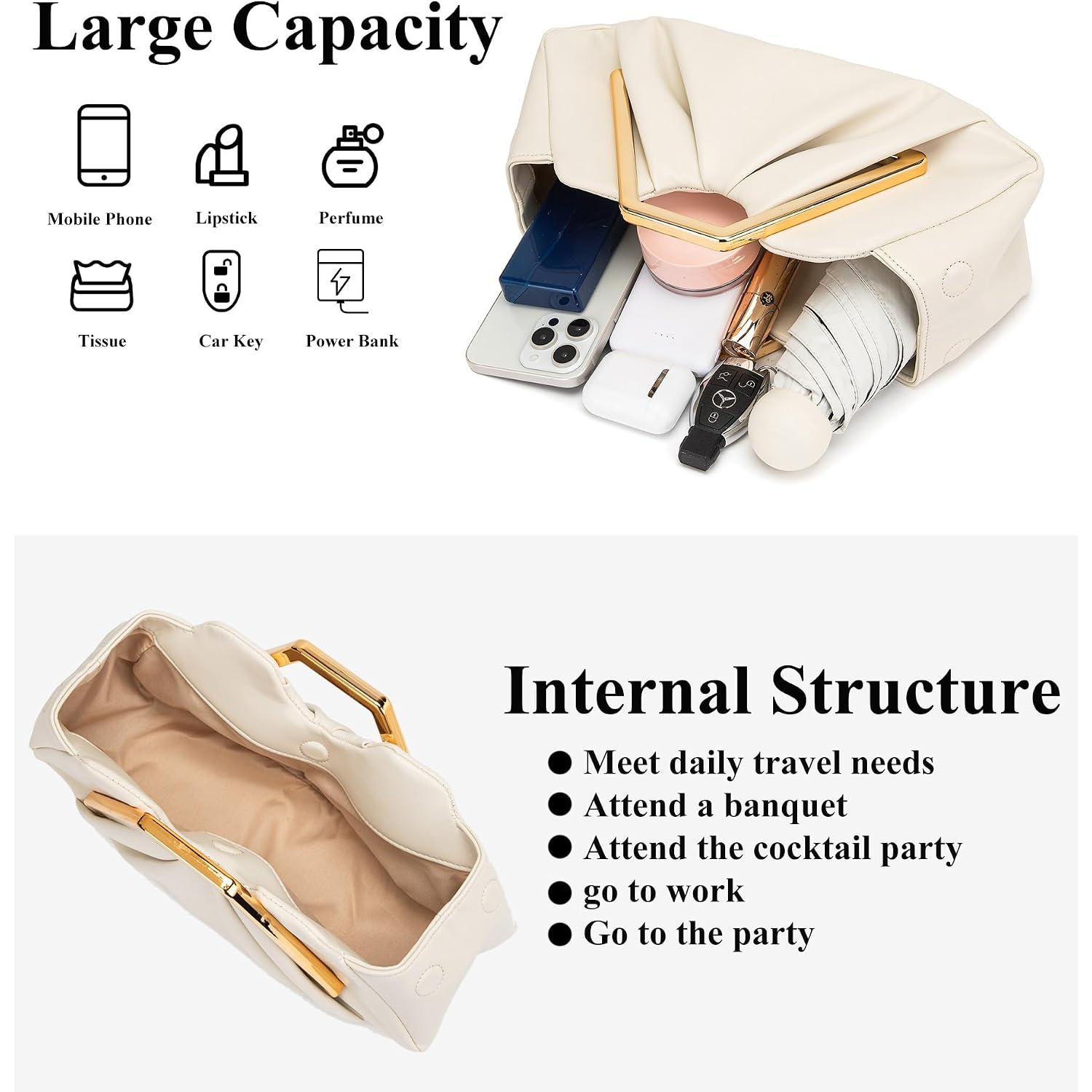 Elegant Ruched Clutch Purse, Soft Dumpling Evening Bag For Women | Scratch-Resistant Pu, Magnetic Snap And Roomy Interior Carry Phone, Keys And Lipstick For Wedding, Prom And Dinners