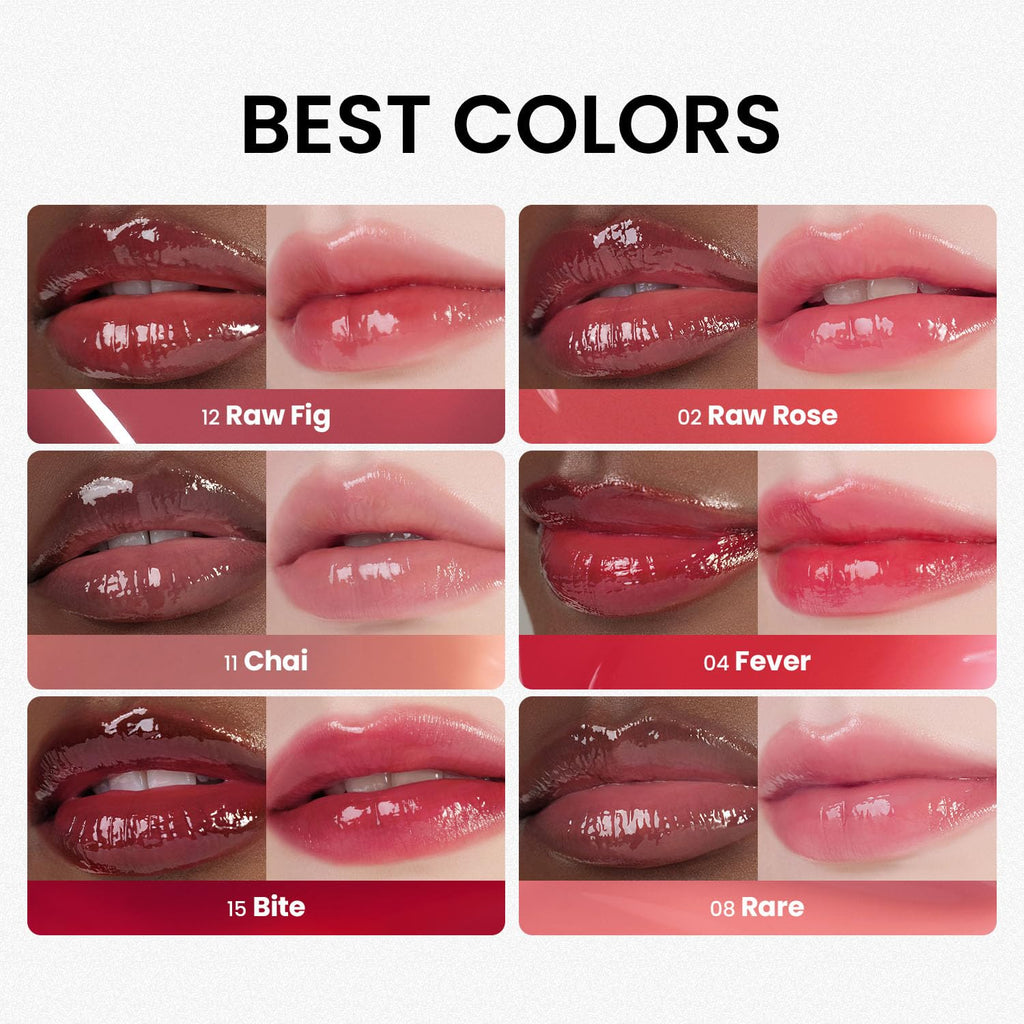 HINCE Raw Glow Lip Tint - Stain Glazed, Glossy Dewy Lip Gloss, Non Sticky & Long Wearing for Natural Glass Glow, Hydrating, Moisturizing Liquid Lipstick, Vegan, 0.13 fl.oz. (RAW ROSE, 02)