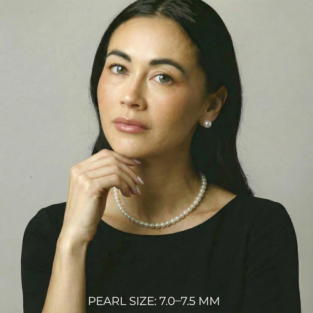 The Pearl Source Real Freshwater Pearl Necklace for Women, Genuine Cultured White Pearls, Classic Single Strand Pearl Necklace, Sterling Silver Fishhook Clasp, Fine Jewelry Gift