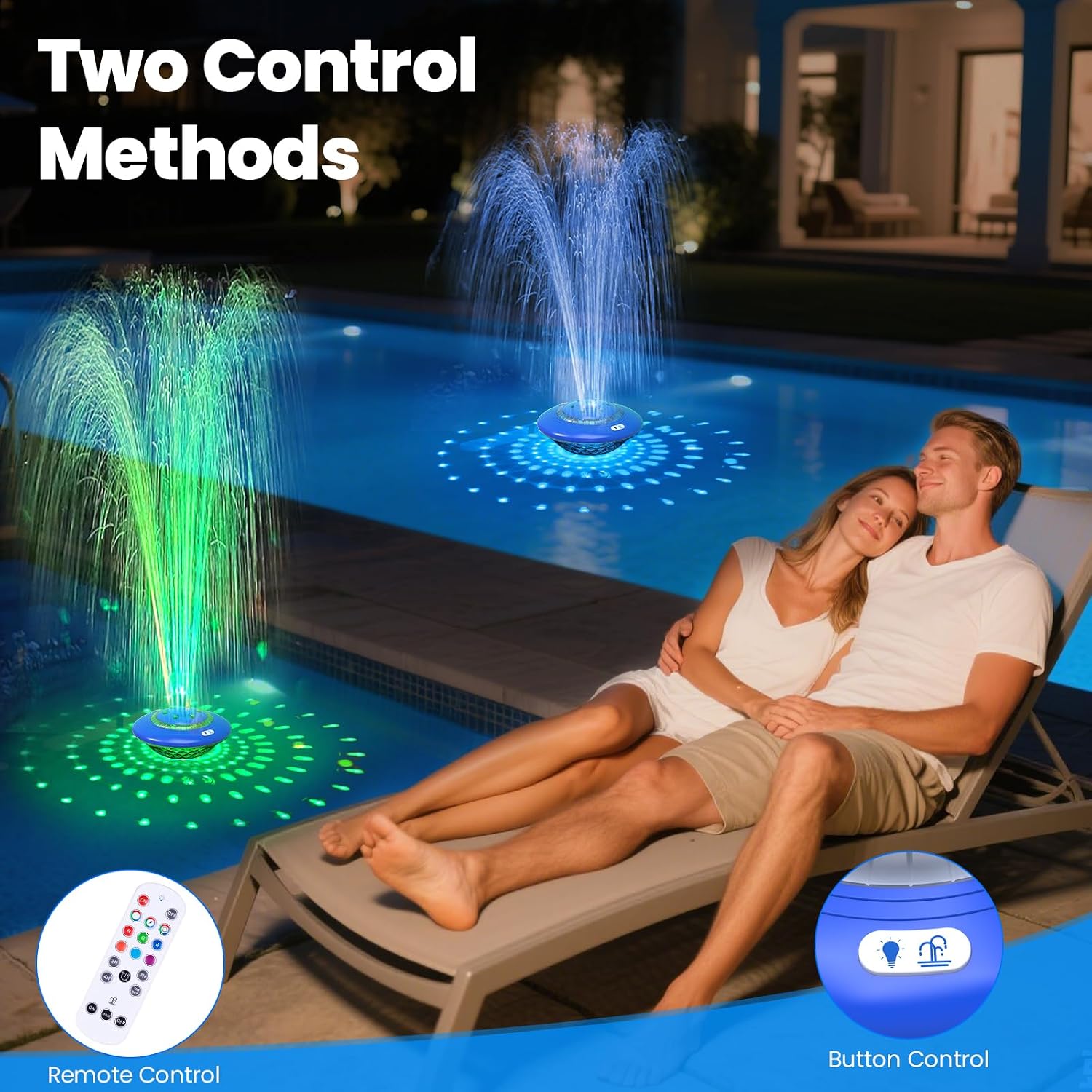 Floating Pool Fountain With Lights Show, 9 Pool Light Modes And 3 Fountain Modes With Remote For Inground Above Ground Pool, Upgraded Rechargeable Pool Fountains With Anchor-1 Pc
