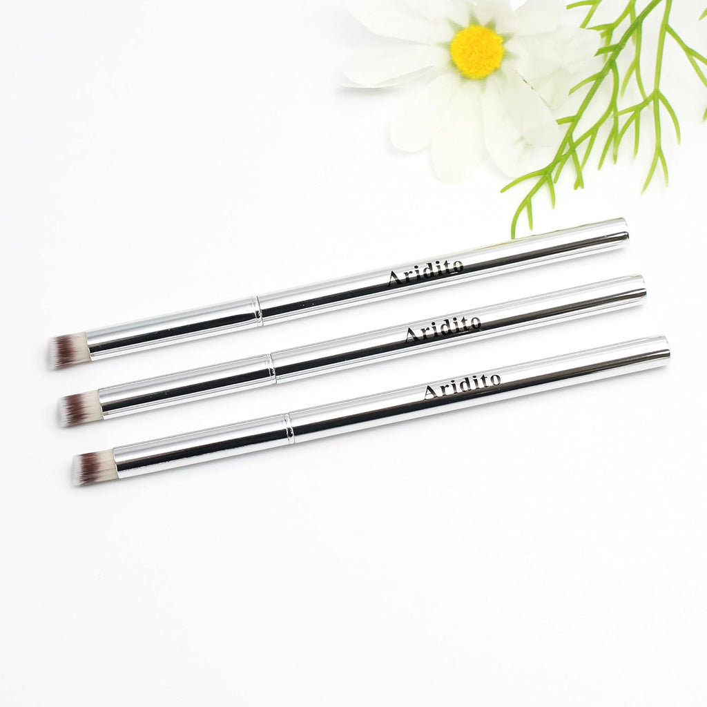 3PCS Nail Art Gradient Brushes - Silver Metal Handle, Soft Firm Bristles for Chrome/Mica Powder, Aura Nails & Eyelid Blending, No Shedding, Easy to Clean DIY Tool