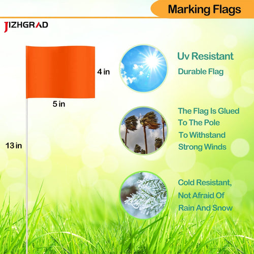20Pack Orange Marking Flags, Jizhgrad 13X4X5 Inch Marker Flags Use For Yard & Lawn, Boundary & Dog Training, Survey & Landscape, Sprinkler & Surveyor, Garden & Construction, High Visibility, Sturdy, Versatile, Uv & Weather Resistant