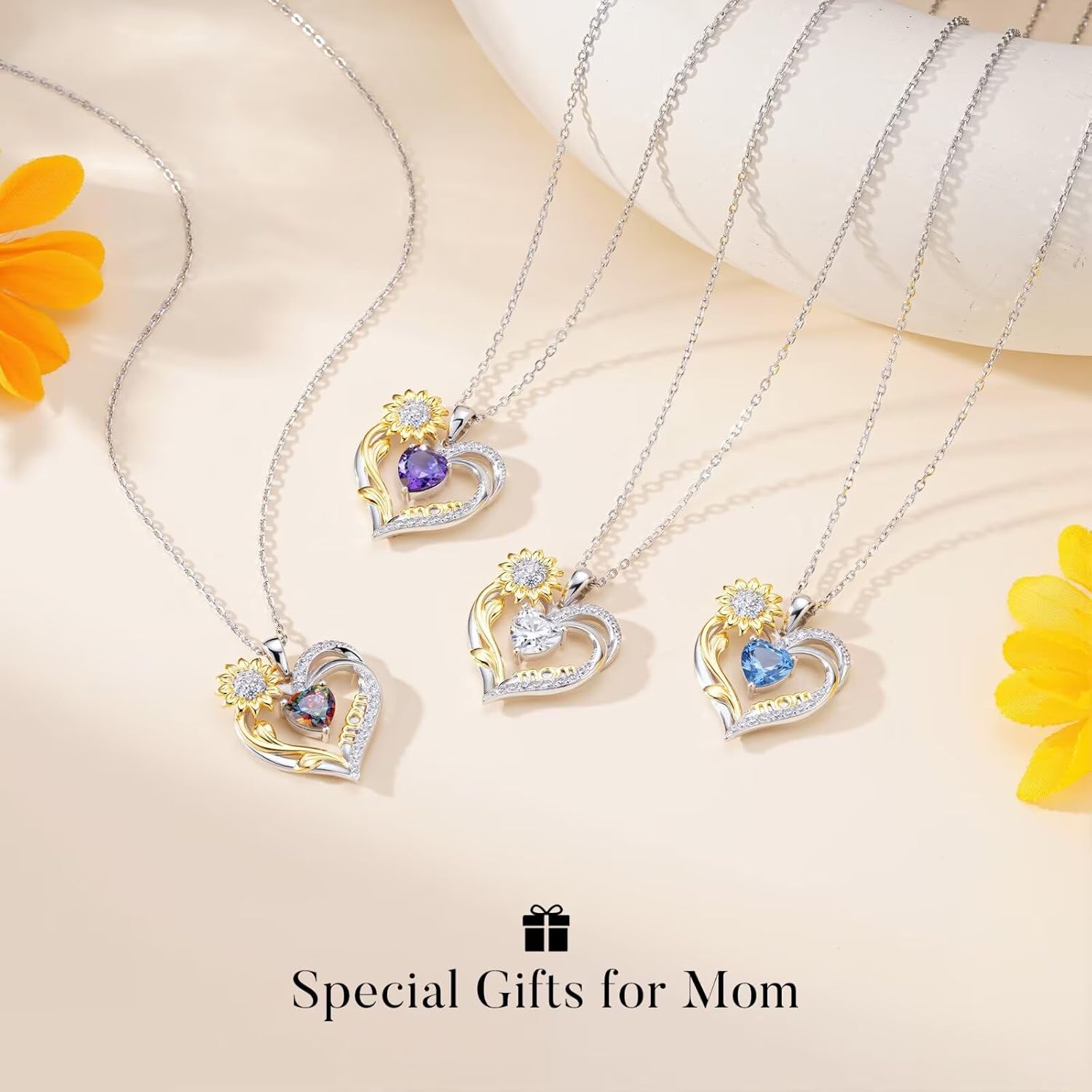 Iefil Mothers Day Gifts for Mom - 925 Sterling Silver Sunflower Necklaces for Women, Birthstone Jewelry Gifts for Mom/Mother in Law
