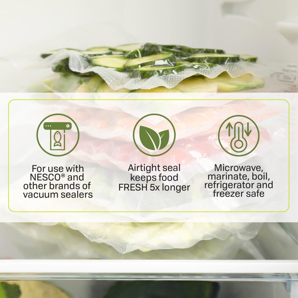 Nesco Vs‑04R Vacuum Sealer Rolls For Home Food Storage, Custom‑Size 11‑Inch Bags Compatible With Nesco And Most Vacuum Sealers