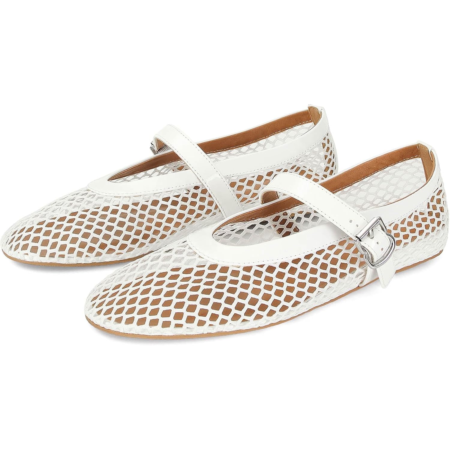 Women'S Mesh Ballet Flats Fishnet Ballerina Flats Buckle Strap Mary Jane Causal Daily Dress Shoes