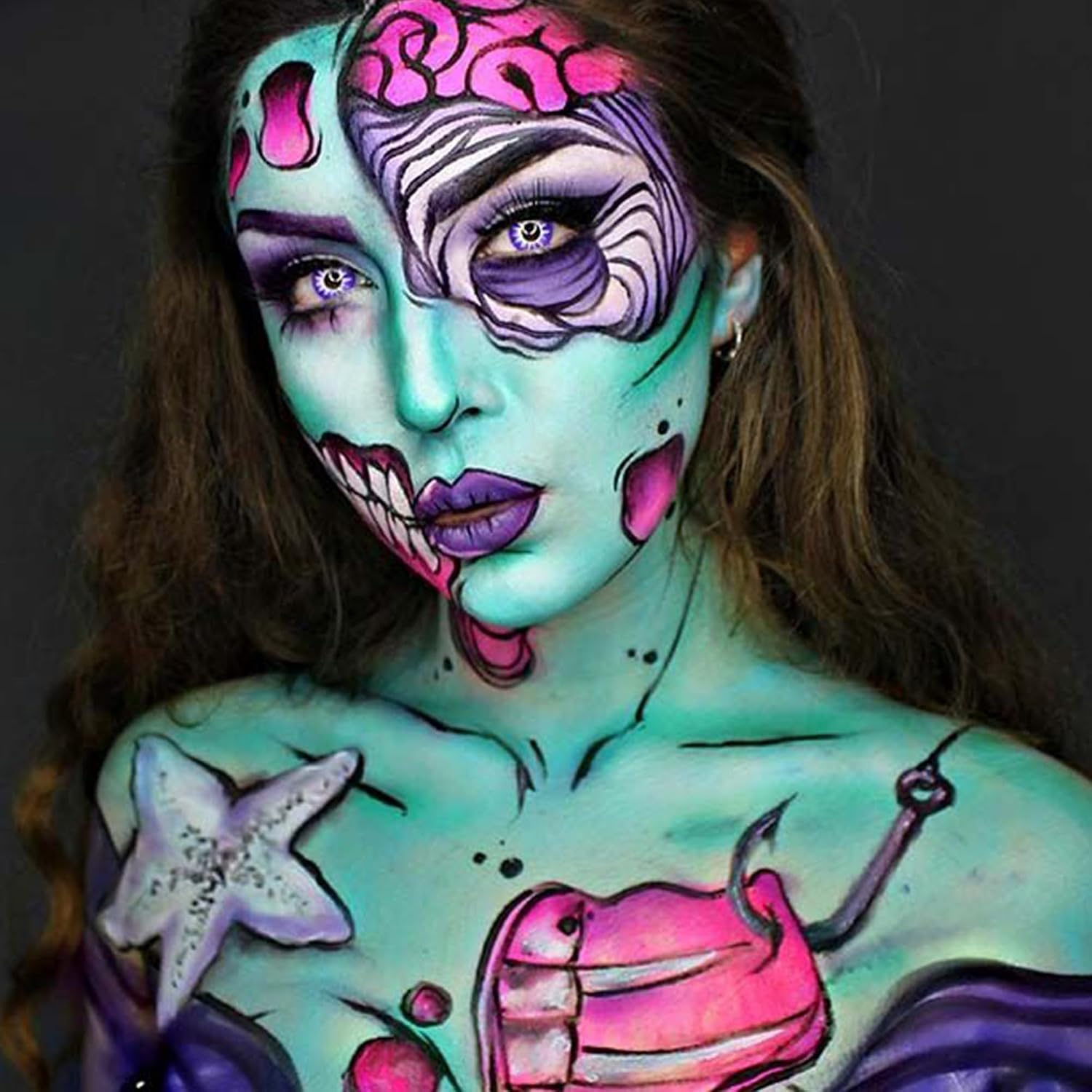 Ccbeauty Professional 12 Colors Face Body Paint Kit Oil Non Toxic High Pigment Creamy Painting Palette For Halloween Costume Fancy Sfx Cosplay Stage Makeup Set With 6 Wooden Premium Brushes, Deep