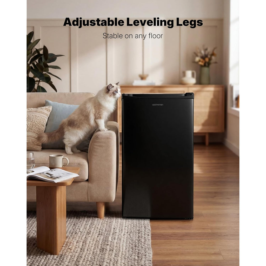 Upstreman 3.2 Cu.Ft Mini Fridge with Freezer, Quiet Efficient Small Fridge, Compact Refrigerator with Adjustable Thermostat, for Dorm, Bedroom, Office, Black-BR321